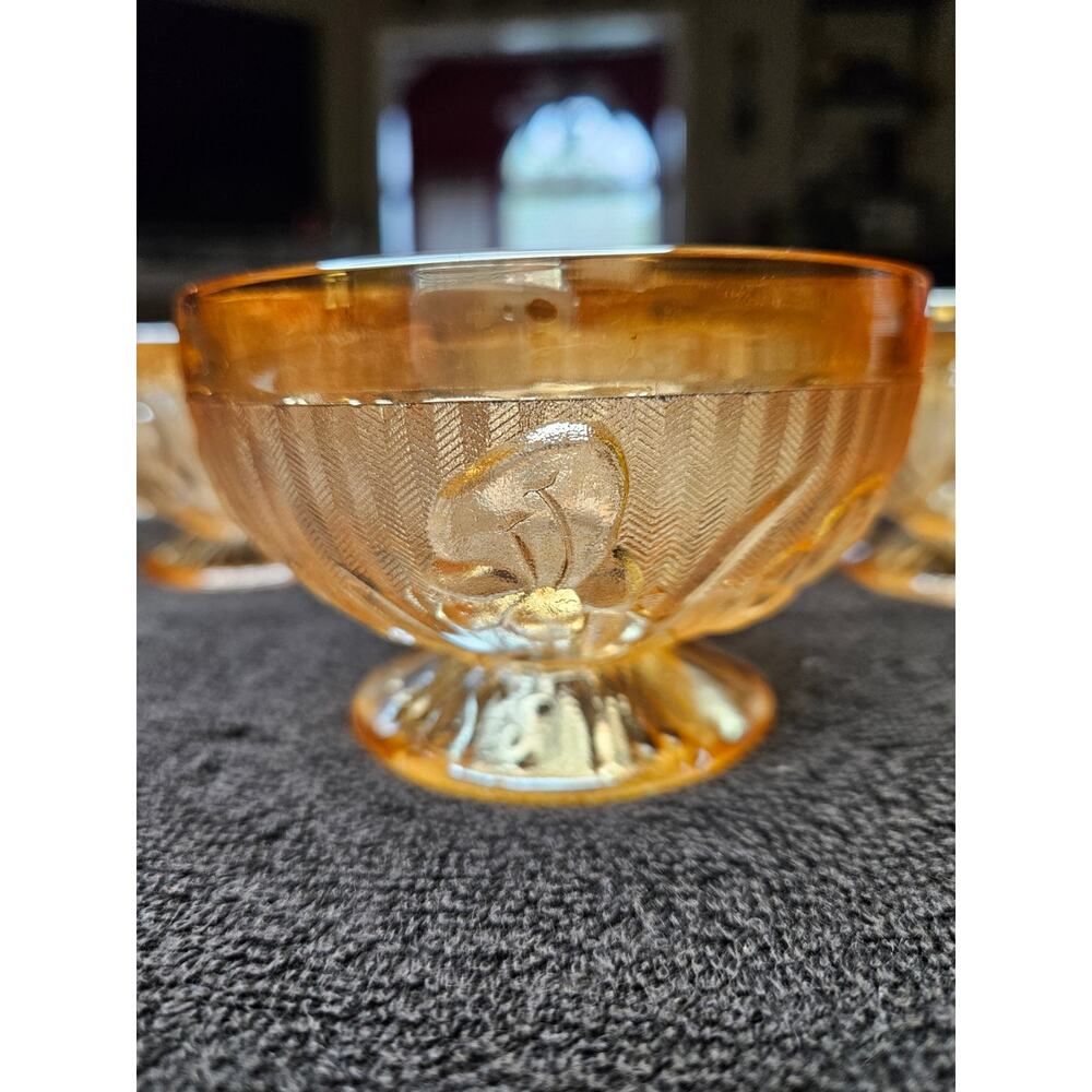 Jennette Glass Co Iris & Herringbone 1930s Set 6 Carnival Glass